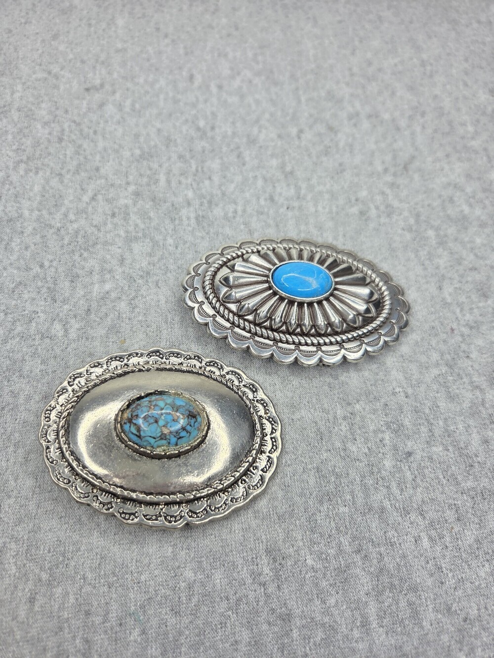 Vintage Lot of 2 Southwestern Concho Belt Buckles Turquoise Stone Silver